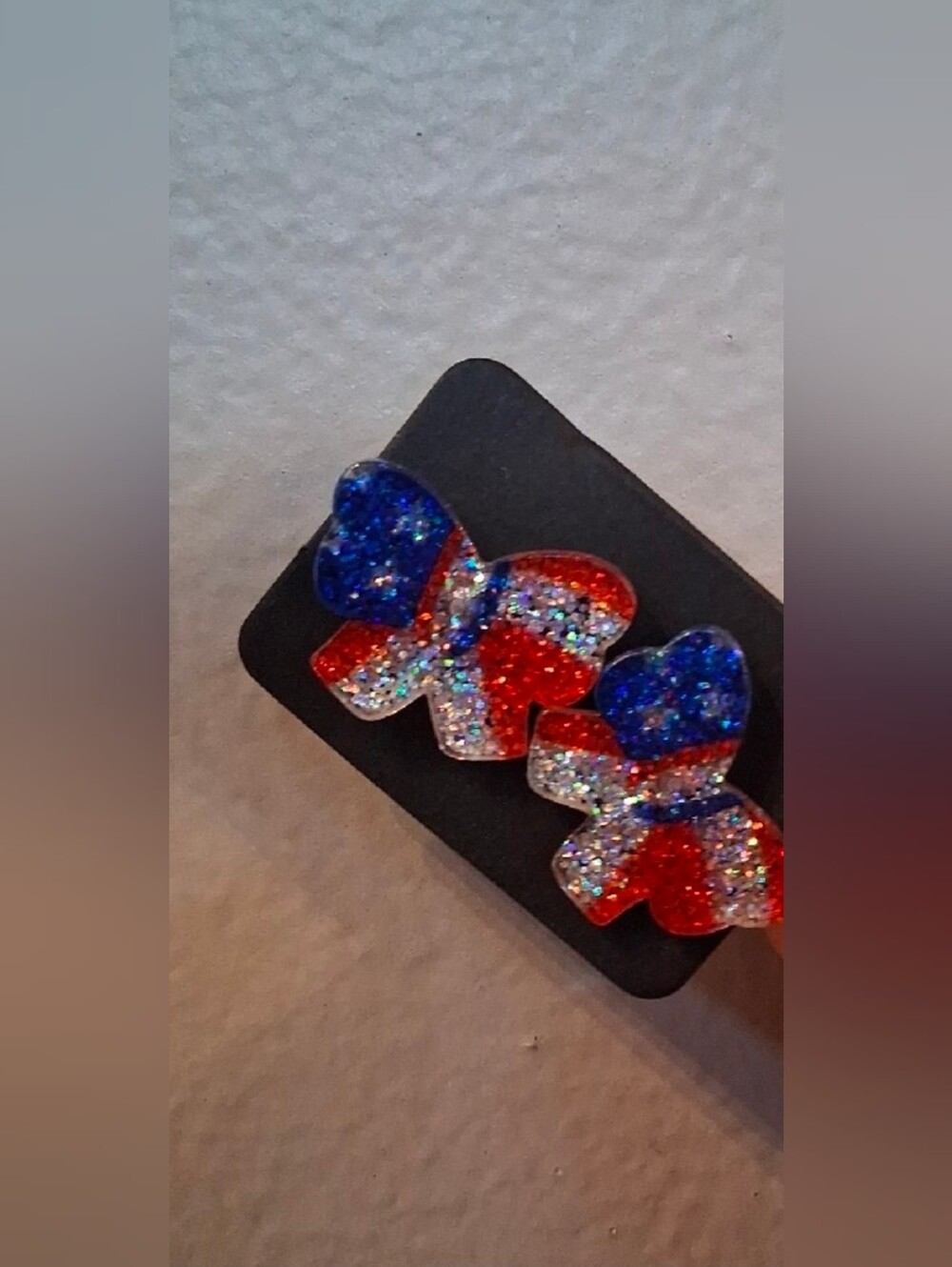 $8 Each Or Bundle 5/$20 Glitter Patriotic Bow Stud Earrings Red, White & Blue